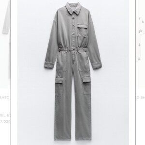 Zara Washed Denim Jumpsuit